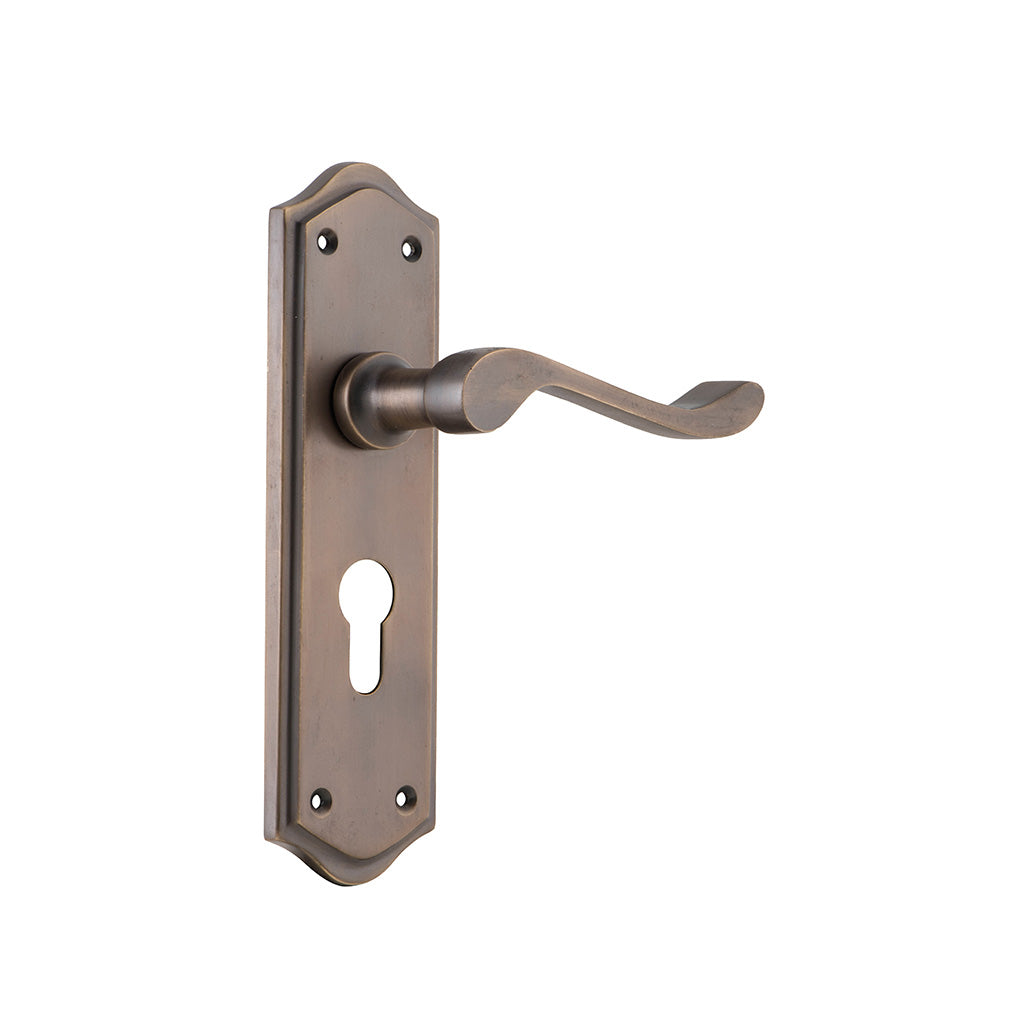 Henley Lever - Long Backplate Antique Brass / Entrance / Lever Set Only
