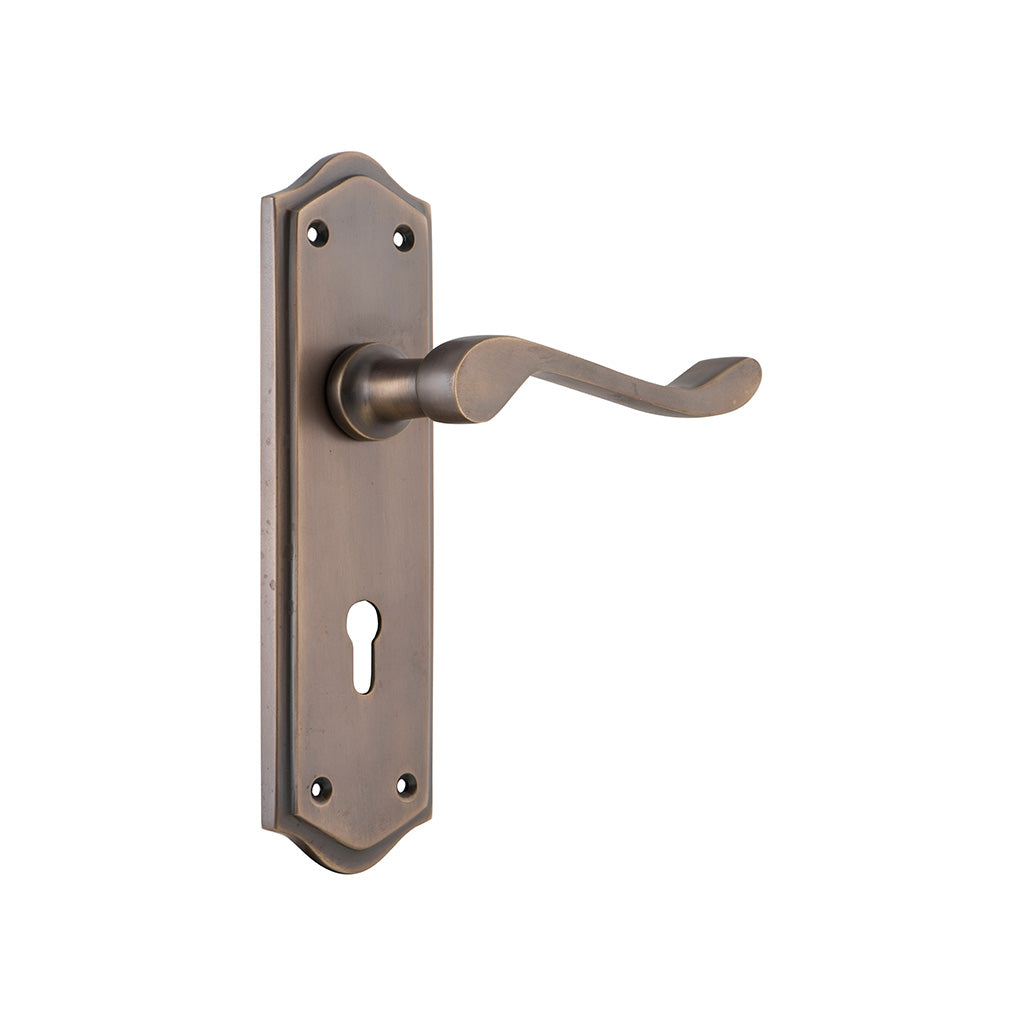 Henley Lever - Long Backplate Antique Brass / Lock (Skeleton Key) / Lever Set Only