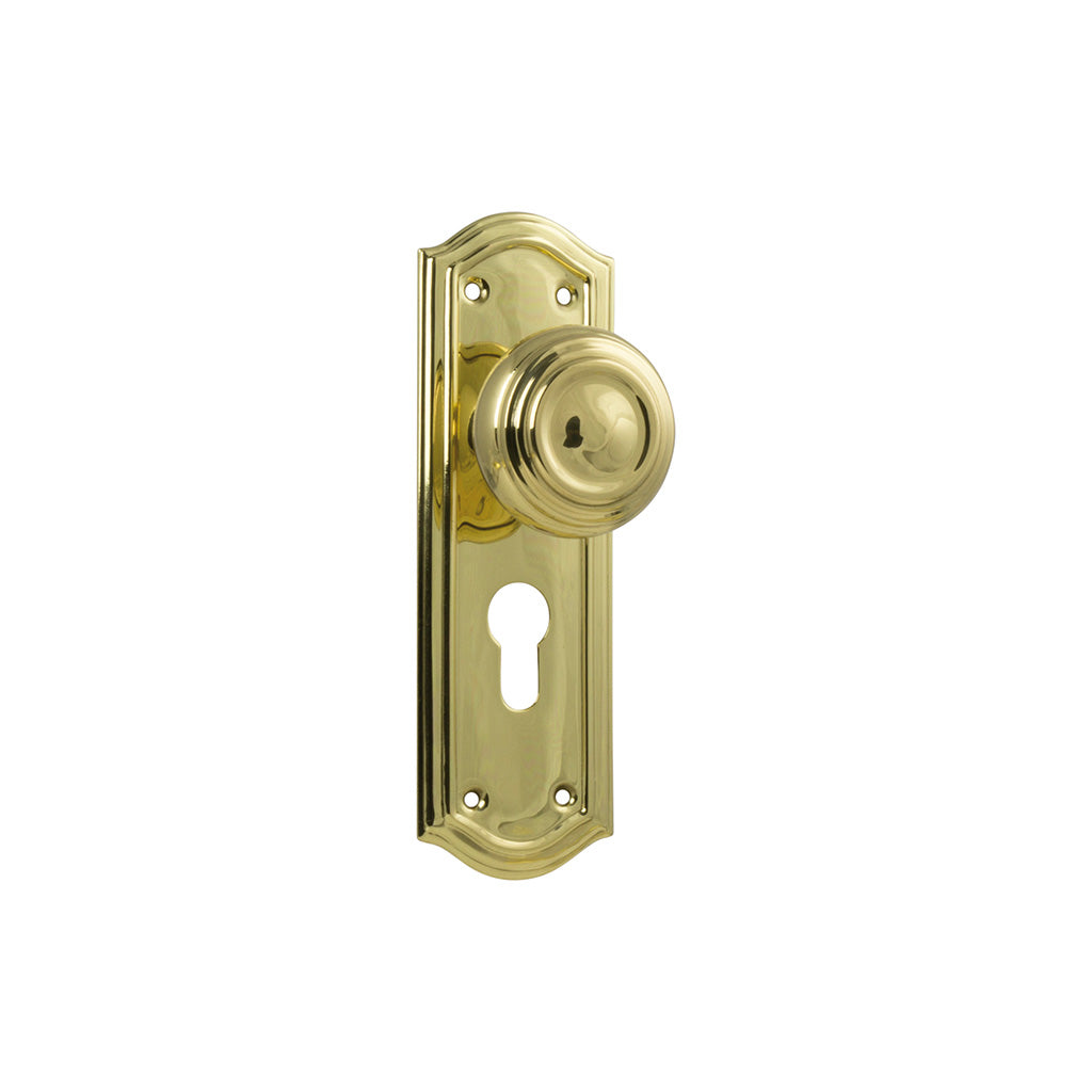 Kensington Door Knob - Long Backplate Polished Brass / Entrance / Lever Set Only