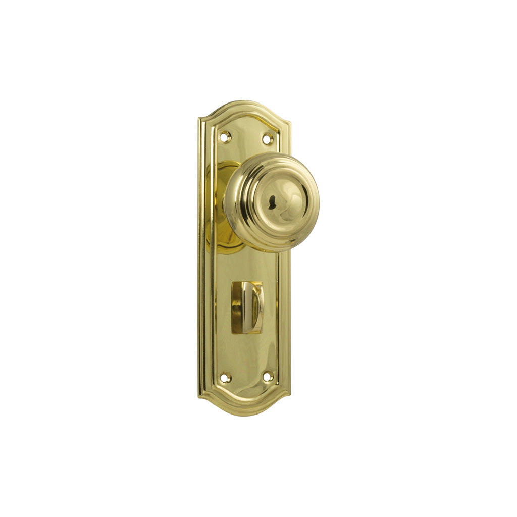 Kensington Door Knob - Long Backplate Polished Brass / Privacy / Lever Set Only