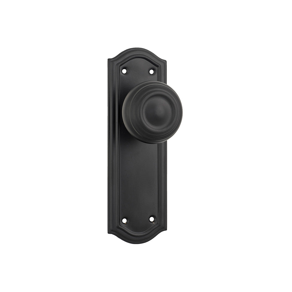 Kensington Door Knob - Long Backplate Matt Black / Passage / Lever Set Only