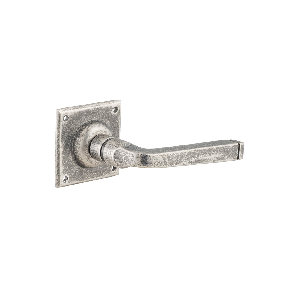 Menton Lever - Square Rose Rumbled Nickel / Passage / Lever Set Only