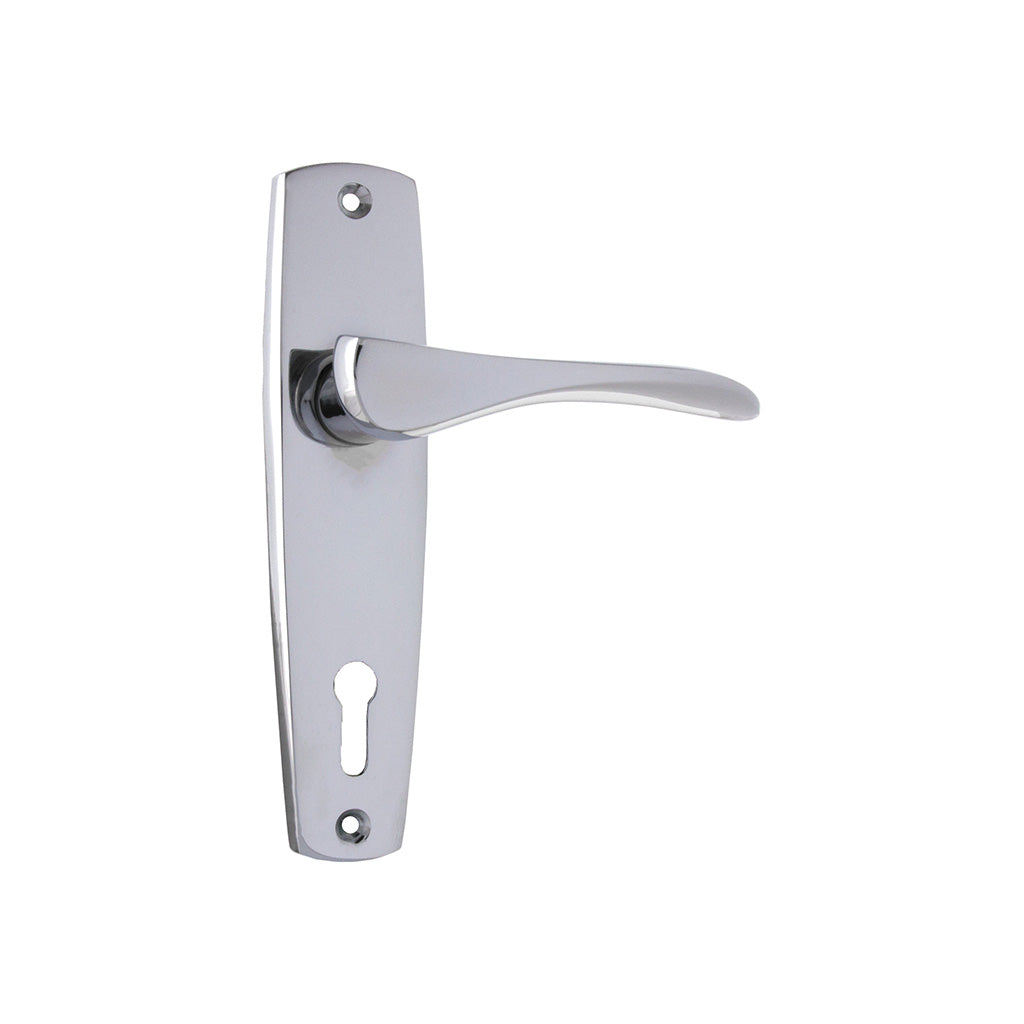 Mid-Century Lever - Long Backplate Chrome Plated / Lock (Skeleton Key) / Lever Set Only