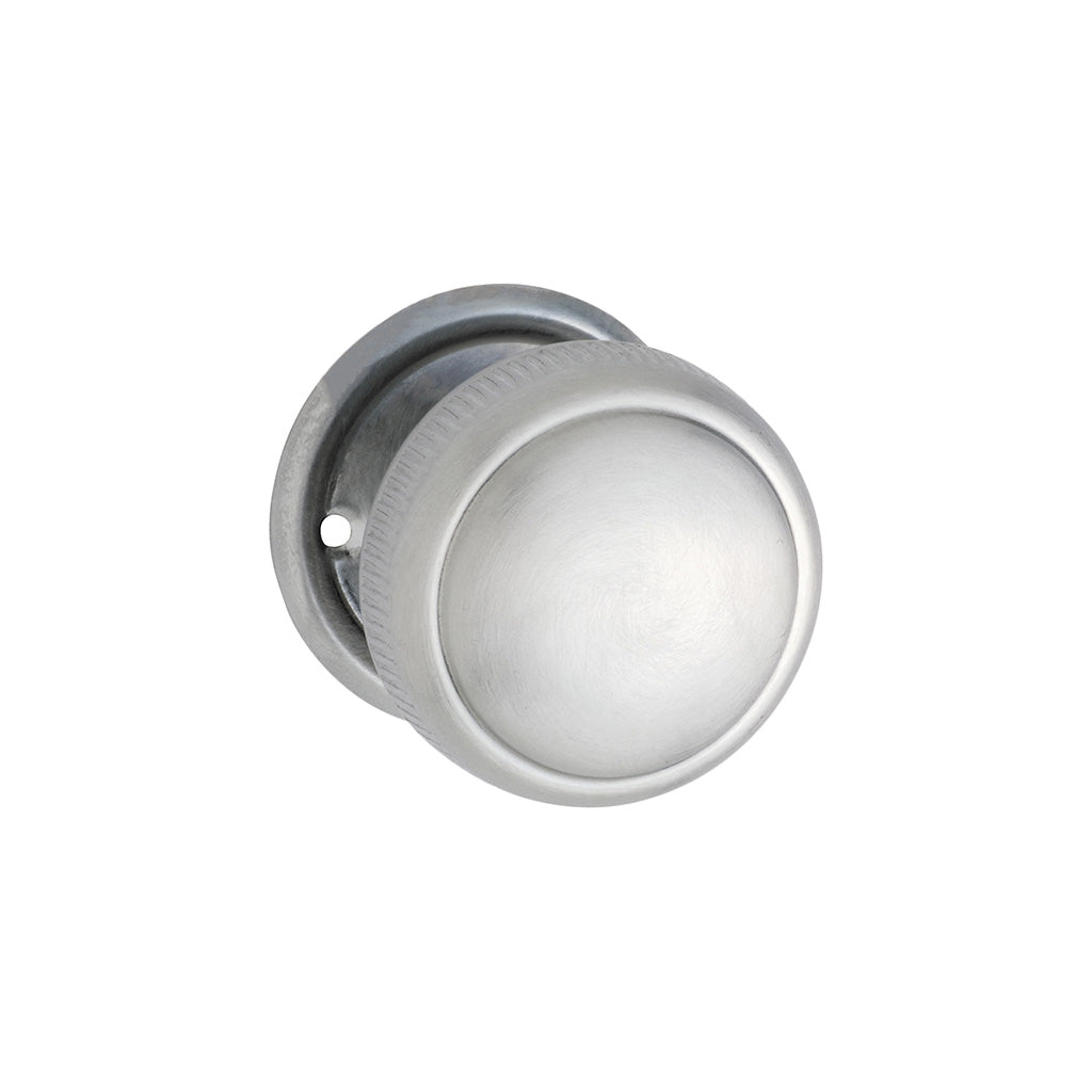 Large Milled Edged Mortice Knob - Round Rose Satin Chrome / Passage / Lever Set Only