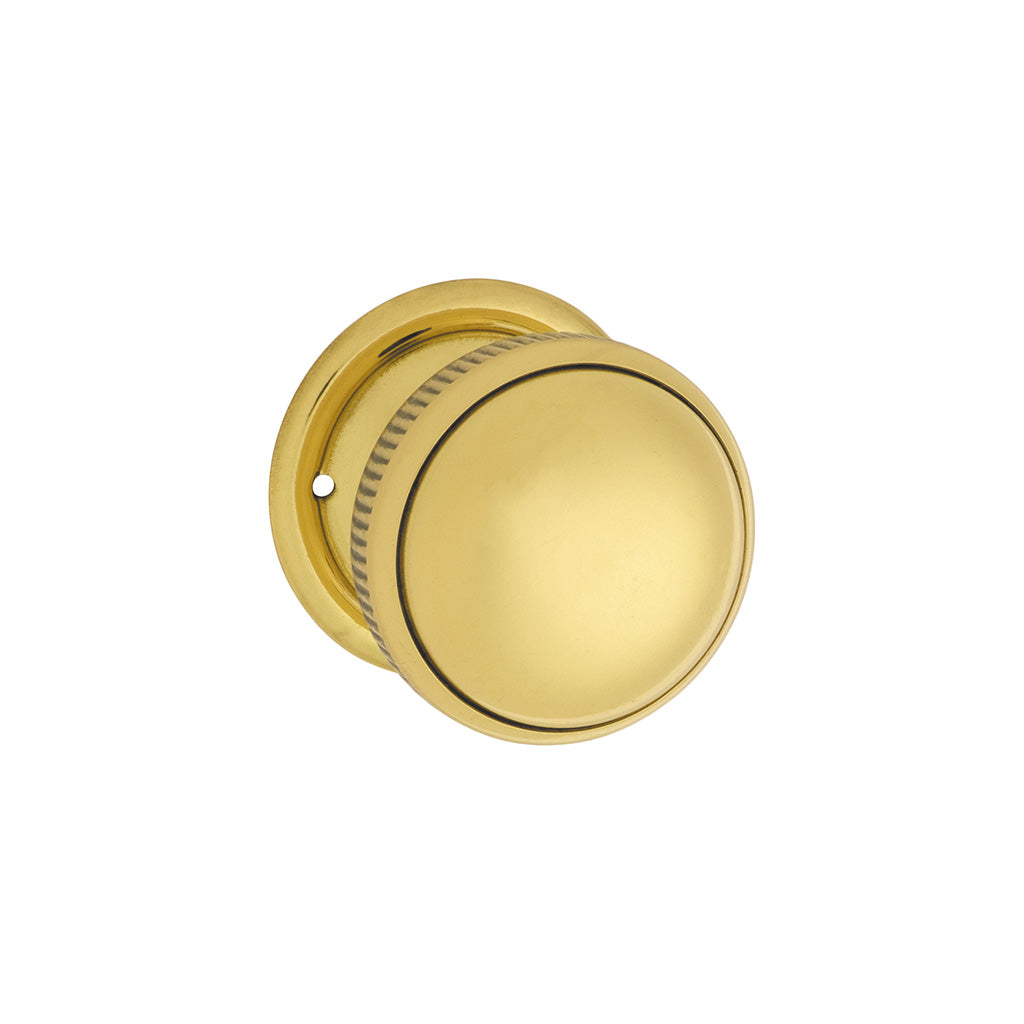 Small Milled Edged Mortice Knob - Round Rose Polished Brass / Passage / Lever Set Only