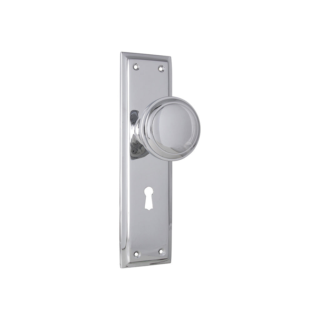 Milton Knob - Long Backplate Chrome Plated / Lock (Skeleton Key) / Lever Set Only