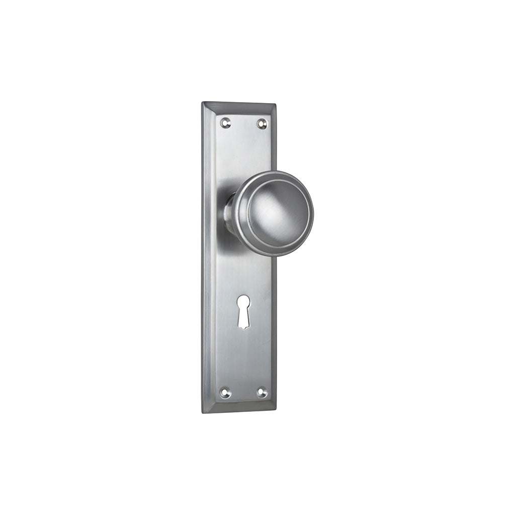 Milton Knob - Long Backplate Satin Chrome / Lock (Skeleton Key) / Lever Set Only