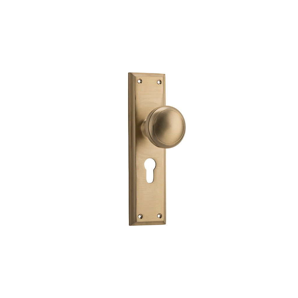 Milton Knob - Long Backplate Unlacquered Satin Brass / Entrance / Lever Set Only