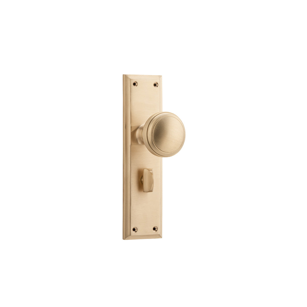 Milton Knob - Long Backplate Unlacquered Satin Brass / Privacy / Lever Set Only