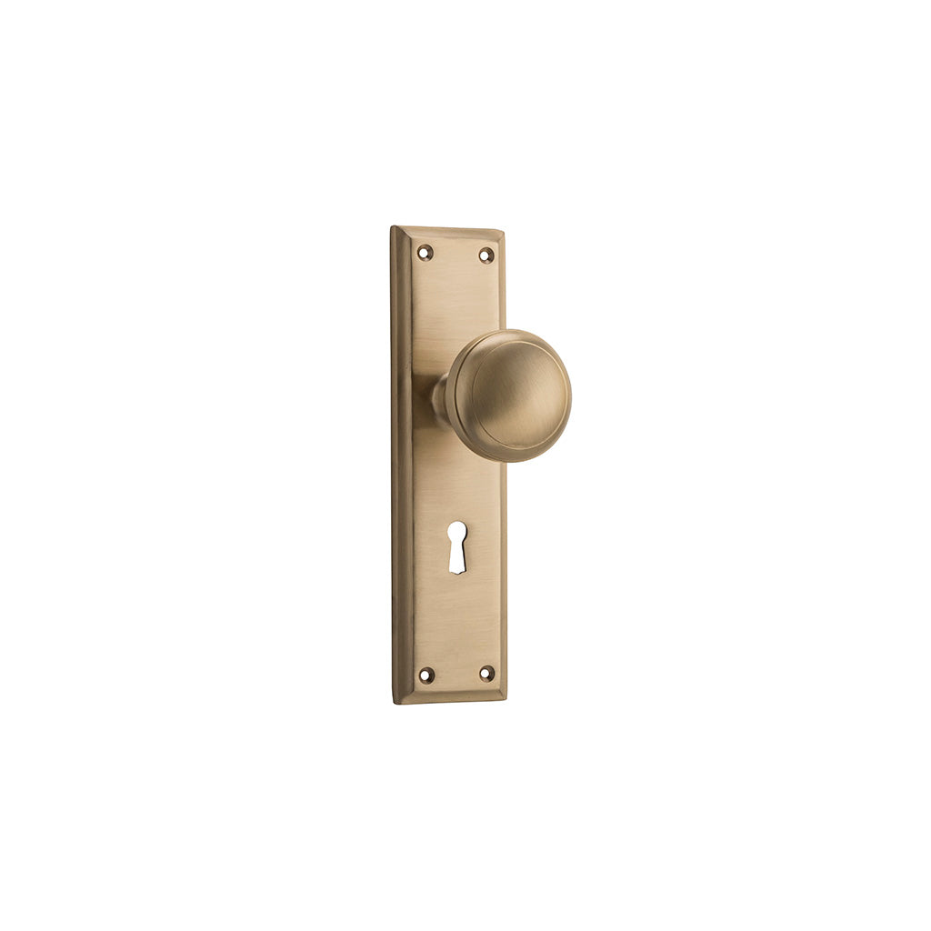 Milton Knob - Long Backplate Unlacquered Satin Brass / Lock (Skeleton Key) / Lever Set Only