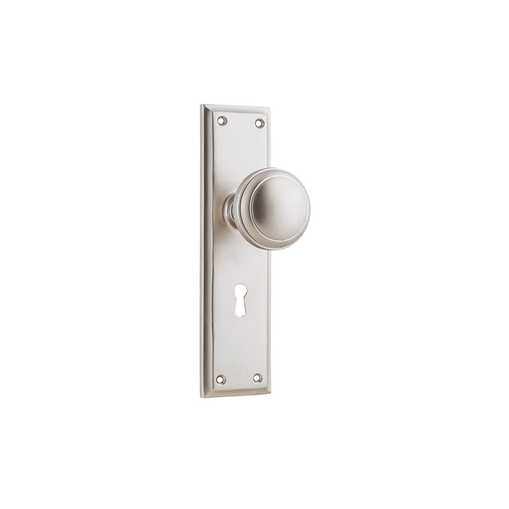 Milton Knob - Long Backplate Satin Nickel / Lock (Skeleton Key) / Lever Set Only