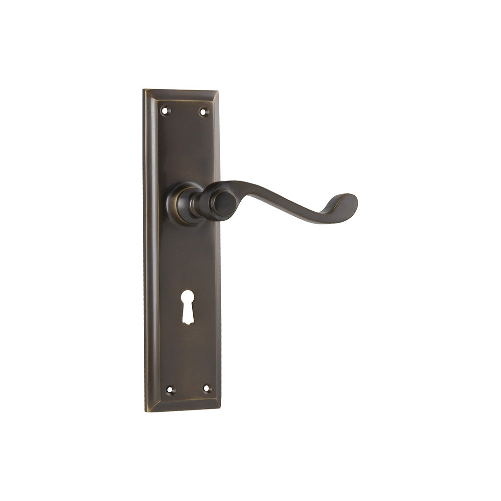 Milton Lever - Long Backplate Antique Brass / Lock (Skeleton Key) / Lever Set Only