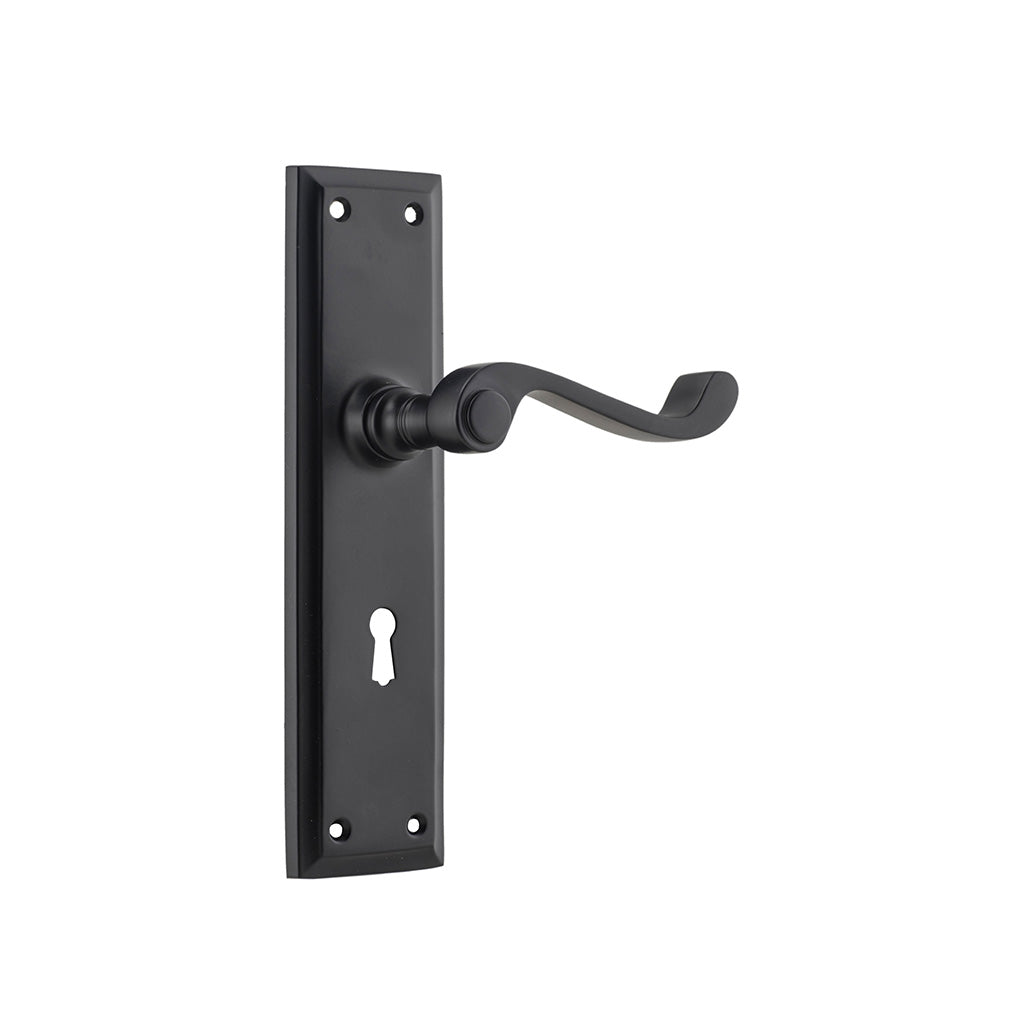 Milton Lever - Long Backplate Matt Black / Lock (Skeleton Key) / Lever Set Only