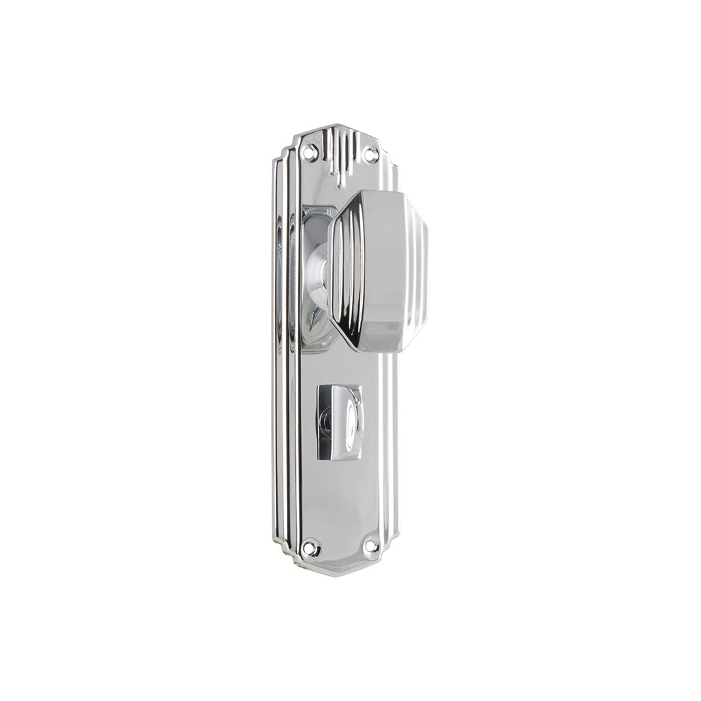 Napier Art Deco Door Knob - Long Backplate Chrome Plated / Privacy / Lever Set Only