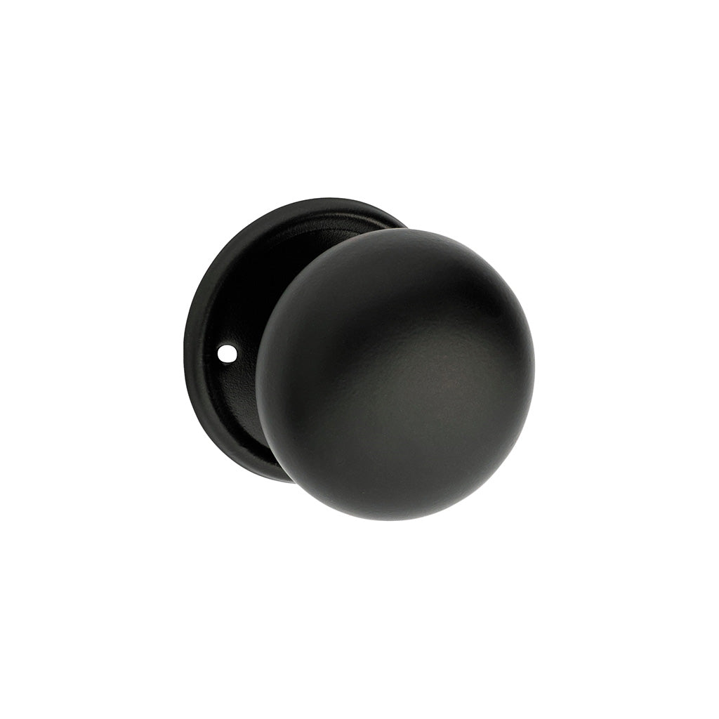 Plain Mortice Knob - Round Rose Matt Black / Passage / Lever Set Only