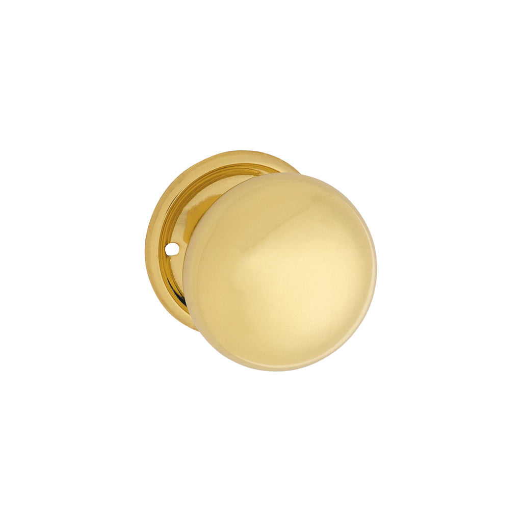 Plain Mortice Knob - Round Rose Polished Brass / Passage / Lever Set Only