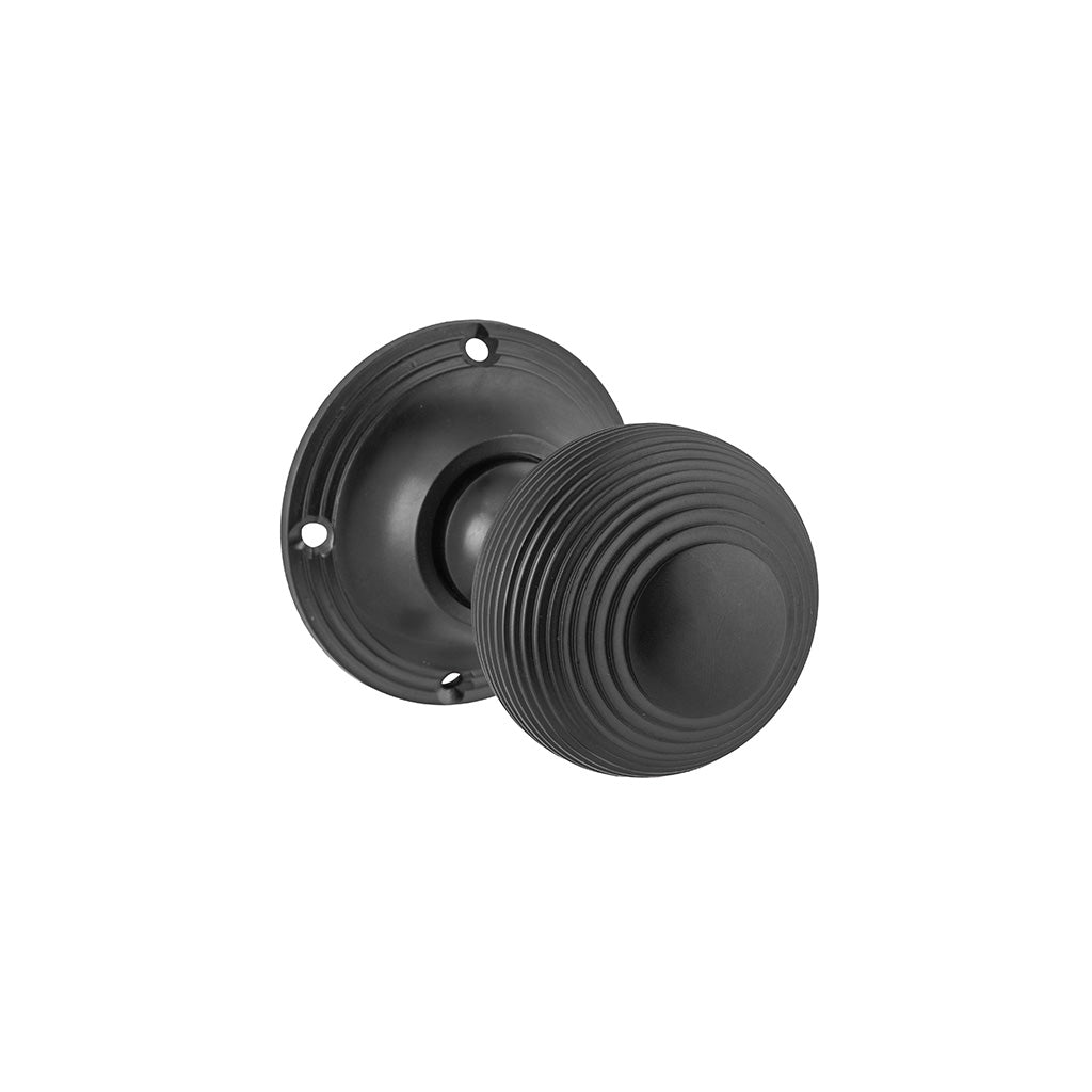 Reeded Mortice Knob - Round Rose Matt Black / Passage / Lever Set Only