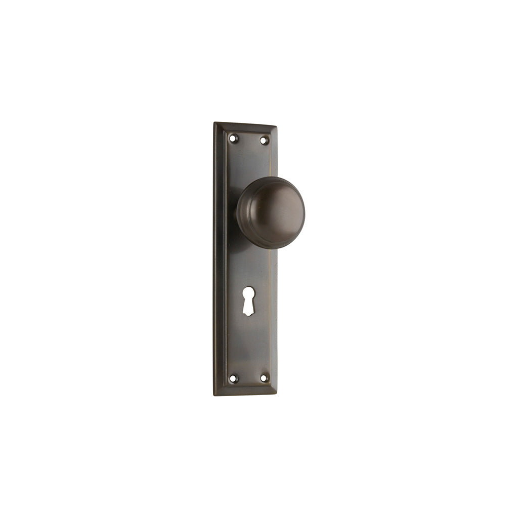 Richmond Door Knob - Long Backplate Antique Brass / Lock (Skeleton Key) / Lever Set Only