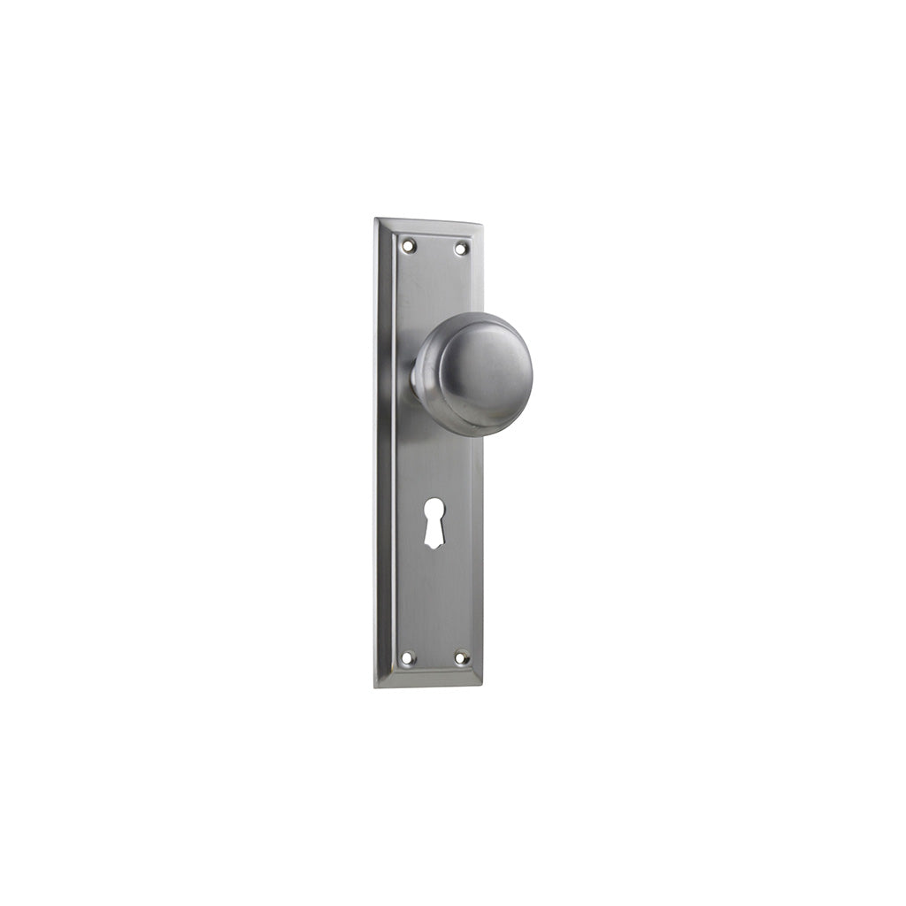 Richmond Door Knob - Long Backplate Satin Chrome / Lock (Skeleton Key) / Lever Set Only