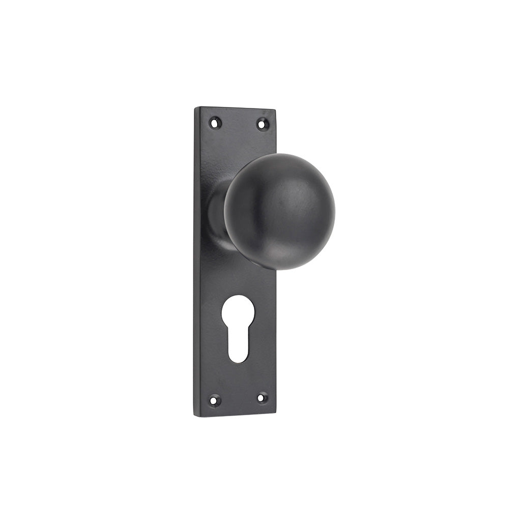 Victorian Knob - Long Backplate Matt Black / Entrance / Lever Set Only