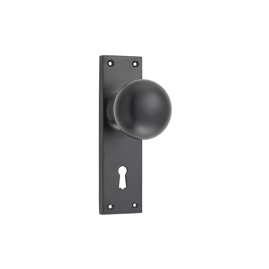 Victorian Knob - Long Backplate Matt Black / Lock (Skeleton Key) / Lever Set Only