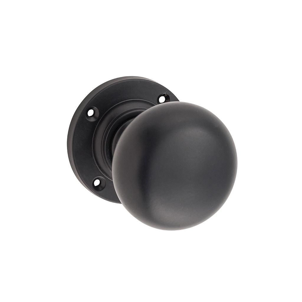 Victorian Knob - Round Rose Matt Black / Passage / Lever Set Only