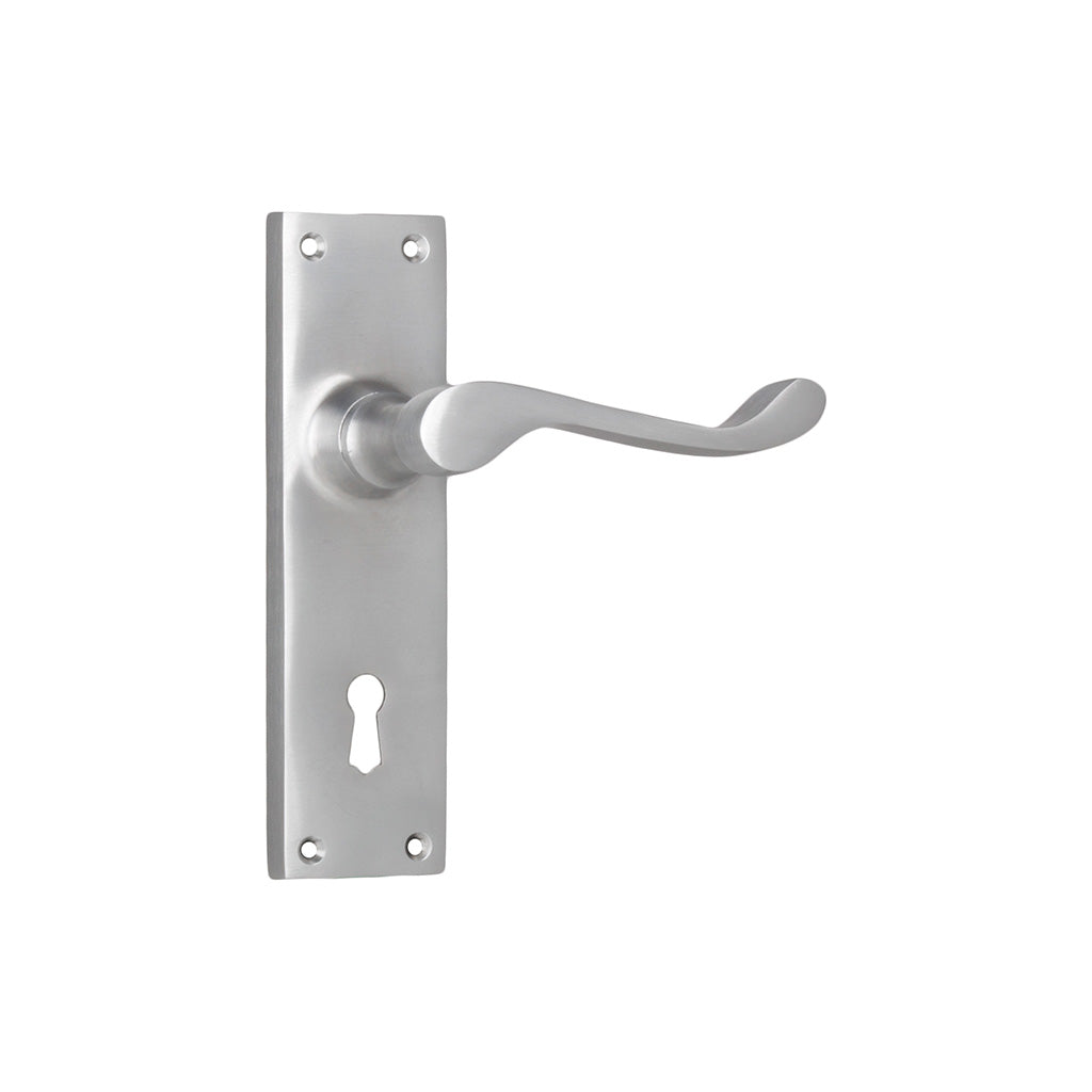 Victorian Lever - Long Backplate Satin Chrome / Lock (Skeleton Key) / Lever Set Only