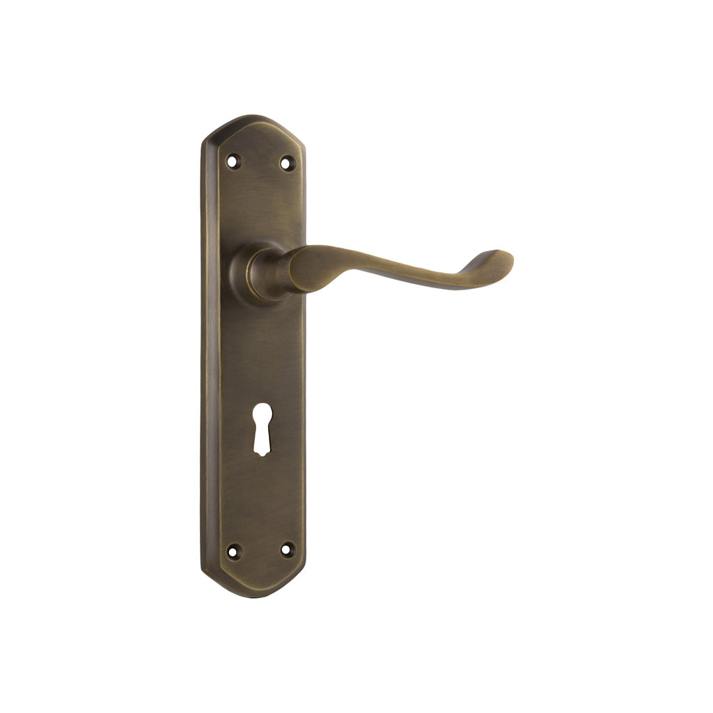 Windsor Lever - Long Backplate Antique Brass / Lock (Skeleton Key) / Lever Set Only