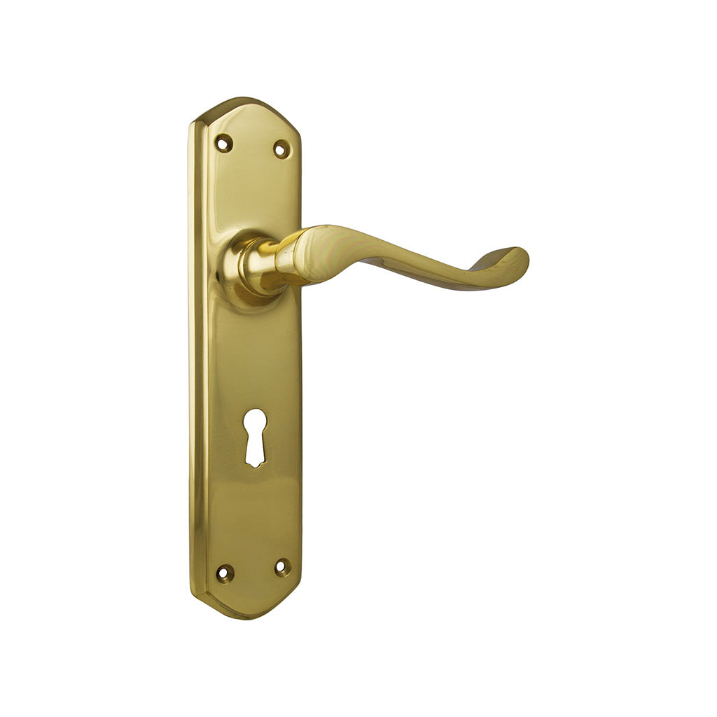 Windsor Lever - Long Backplate Polished Brass / Lock (Skeleton Key) / Lever Set Only
